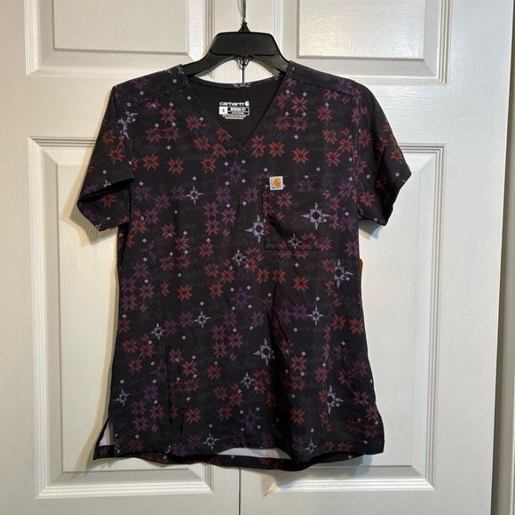 NWT Carhartt Force Women's Medical Scrub Top Size S Small Purple Black V-Neck - Picture 1 of 9